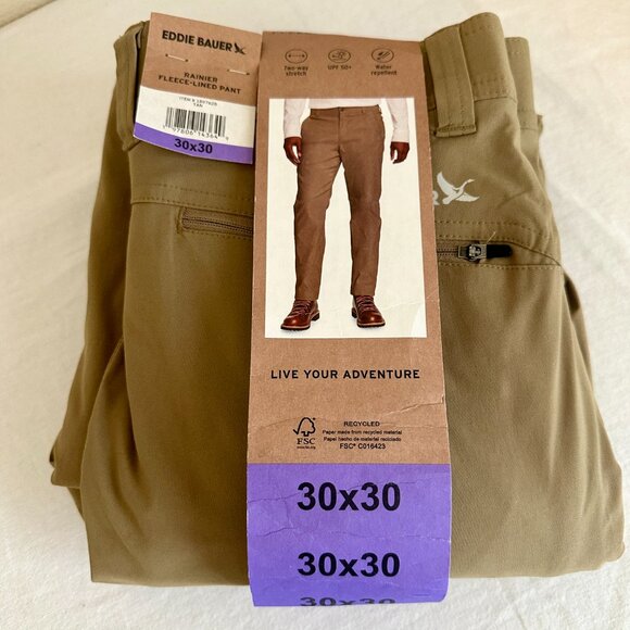 Eddie Bauer Men's Rainier Fleece Lined Pant Size 30X30 Tan Stretch Fit (NEW) - Picture 16 of 16